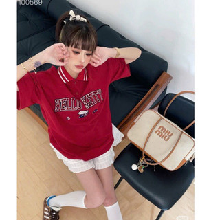 QCL1 9128/9804 Áo thun kitty cổ bẻ phối sọc lưng hình siêu kute(freesize)