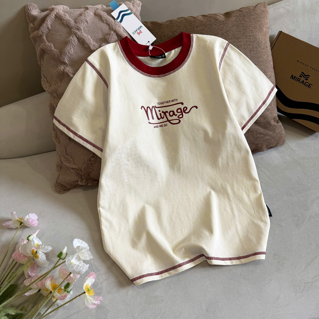 Áo Thun Viền Chữ Ngực Kem Nổi Bật, Chất Cotton Mềm Mịn, Có Kèm Hình Thật.