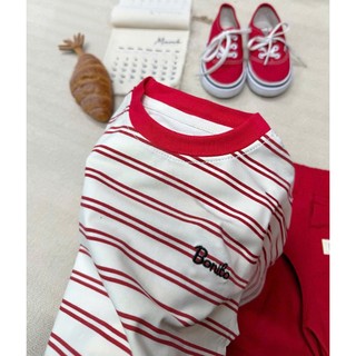 Bộ cộc tay bé trai kẻ ngang tone đỏ Style Hàn quần kaki, chất liệu cotton mềm mát tặng size 7-25kg