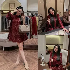 Váy Tay Dài Cao Cấp Đỏ Đô | Trắng Kèm Chân Váy | Váy Form Suông Tiểu Thư Đính Nơ Sang Trọng Dự Tiệc | Chamie Store