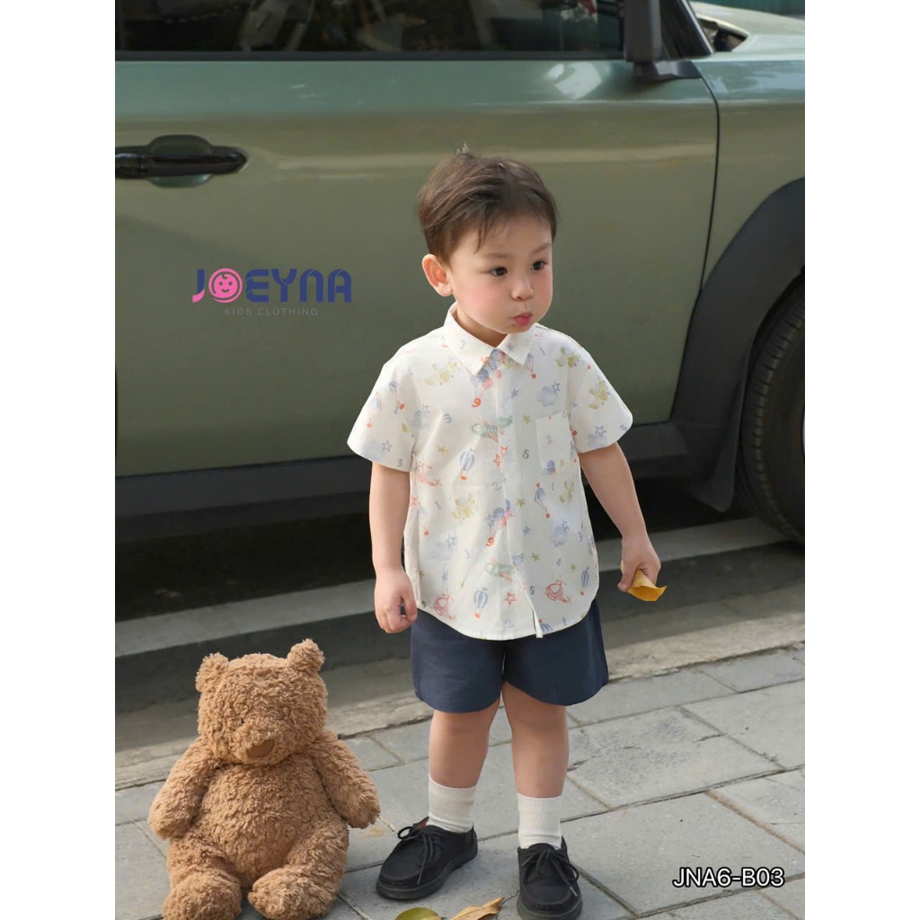 Bộ sơ mi Joeyna B03 họa tiết khinh khí cầu cho bé 8-23kg