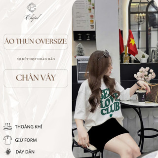 Set Bộ Áo Phông Nữ Chepol Form Rộng, In Chữ, Cổ Tròn, Phối Chân Váy, Chất Cotton ( Áo Thun Trắng + Chân Váy Đen)CP_10192