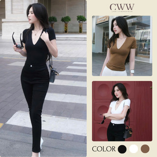 Áo thun nữ cổ tim 2 lớp may không đường viền. Chất vải cotton 2 lớp mềm mịn form ôm body A7 Top Women Shirt