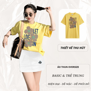 Set Bộ Áo Phông Nữ Chepol Form Rộng, In Hoa, Cổ Tròn, Phối Chân Váy, Chất Cotton( Áo Thun Vàng + Chân Váy Trắng)CP_x7133