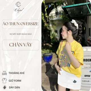 Set Bộ Áo Phông Nữ Chepol Form Rộng, In Hoa, Cổ Tròn, Phối Chân Váy, Chất Cotton( Áo Thun Vàng + Chân Váy Trắng)CP_x7133