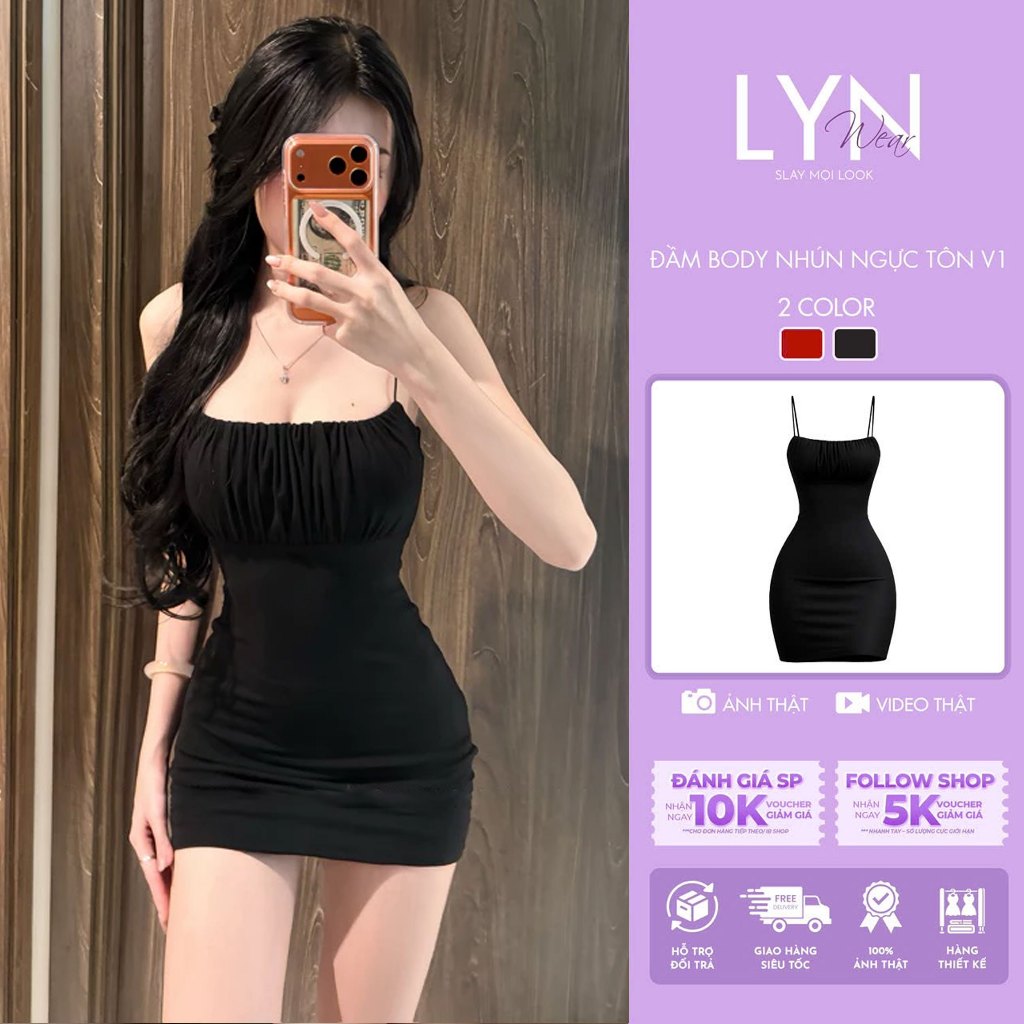 | LYN WEAR | (DEAL MỞ BÁN) Đầm Body 2 Dây Nhún Ngực Tôn V1 – Váy Ôm Body Thun Rip Trung Mỏng Nhẹ, Không Nóng