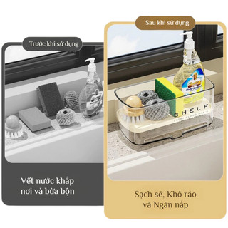 Khay hộp đựng dụng cụ rửa chén để trên bồn rửa có vòi thoát nước vỏ trong suốt, giữ gọn gàng khô ráo HomieTech