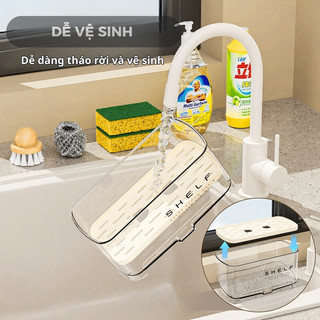 Khay hộp đựng dụng cụ rửa chén để trên bồn rửa có vòi thoát nước vỏ trong suốt, giữ gọn gàng khô ráo HomieTech
