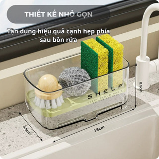Khay hộp đựng dụng cụ rửa chén để trên bồn rửa có vòi thoát nước vỏ trong suốt, giữ gọn gàng khô ráo HomieTech