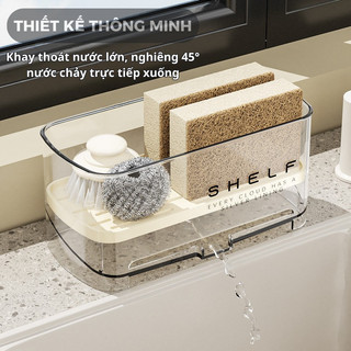 Khay hộp đựng dụng cụ rửa chén để trên bồn rửa có vòi thoát nước vỏ trong suốt, giữ gọn gàng khô ráo HomieTech