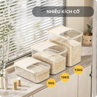 Thùng đựng gạo nhà bếp nắp bật thông minh màu kem chịu lực chịu nhiệt tốt 3 loại 5kg 10kg 15kg -  HomieTech