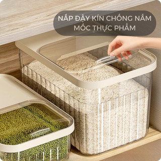 Thùng đựng gạo nhà bếp nắp bật thông minh màu kem chịu lực chịu nhiệt tốt 3 loại 5kg 10kg 15kg -  HomieTech
