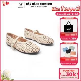 VACHINO - Giày búp bê nữ đế bệt dẻo, mũi tròn chất da mềm thiết kế khắc lazer thời trang-VA013