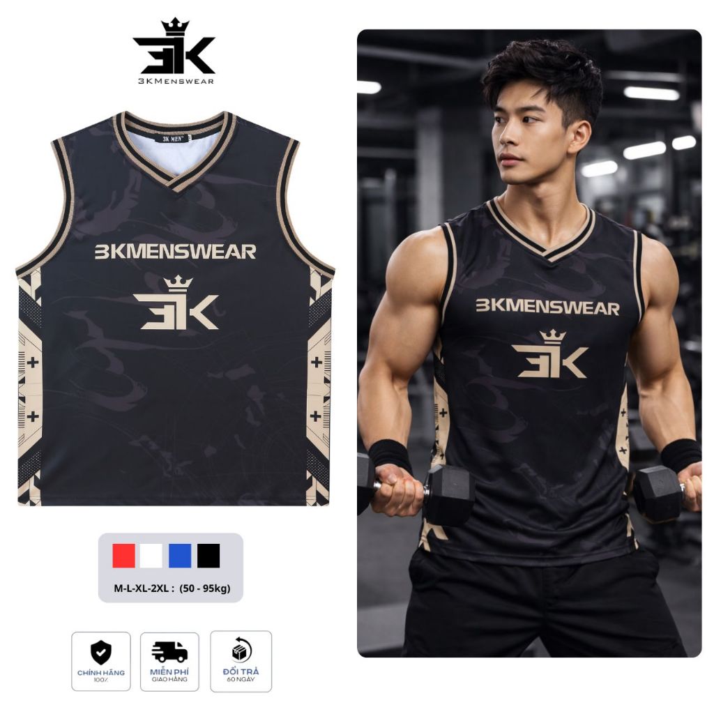Áo Tanktop Thể Thao 3KMEN, Áo 3 Lỗ Bóng Rổ Chất Liệu Thun Lạnh Siêu Thoáng Khí