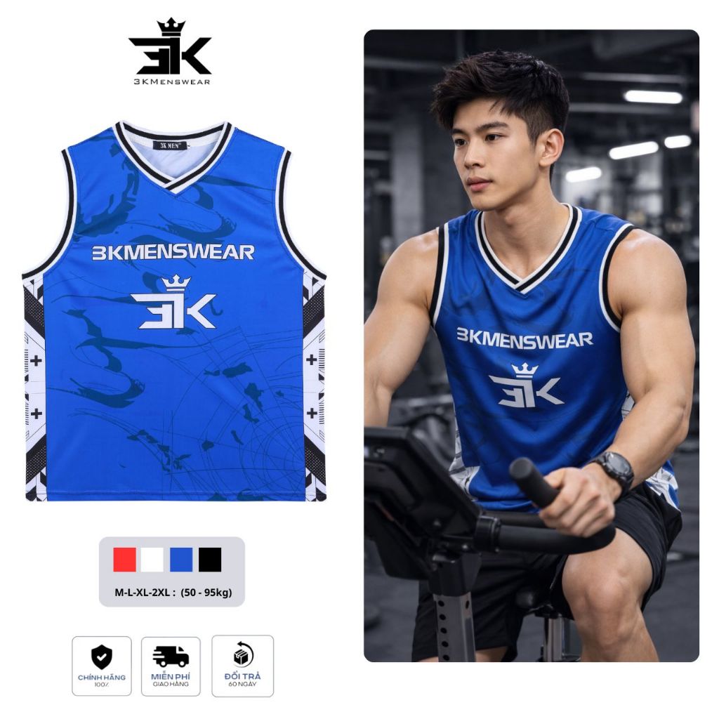Áo Tanktop Thể Thao 3KMEN, Áo 3 Lỗ Bóng Rổ Chất Liệu Thun Lạnh Siêu Thoáng Khí