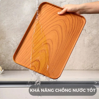 Khay nhựa giả vân gỗ chữ nhật decor quán, khay úp cốc vân gỗ trang trí, phù hợp quán Cafe HomieTech