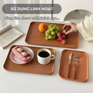 Khay nhựa giả vân gỗ chữ nhật decor quán, khay úp cốc vân gỗ trang trí, phù hợp quán Cafe HomieTech