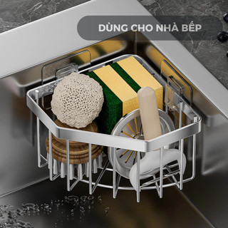 Giá để đồ rửa bát inox góc vuông thiết kế thông minh, kệ gắn góc bồn rửa giá đựng đồ nhà tắm HomieTech