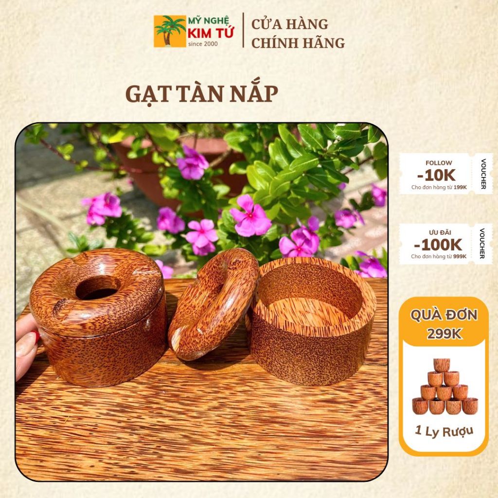 | CÓ NẮP | Gạt Tàn Thuốc Gỗ Dừa Cao Cấp, Giữ Bàn Sạch, Hạn Chế Mùi, Phù Hợp Trang Trí Bàn Làm Việc, Phòng Khách Sang