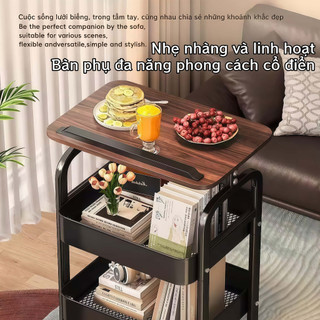 Kệ đa năng có bánh xe 3 Tầng Thép carbon Mặt bàn có thể lật Dùng cho nhà bếp phòng khách phòng ngủ