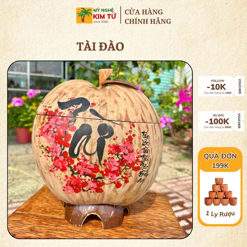 [ SIZE 800ML - 1000ML ] Bình Ủ Trái Dừa Vẽ Thư Pháp TÀI ĐÀO THÔ Giữ Nhiệt Ấm Trà Cao Cấp, Trang Trí Bàn Trà Sang Trọng