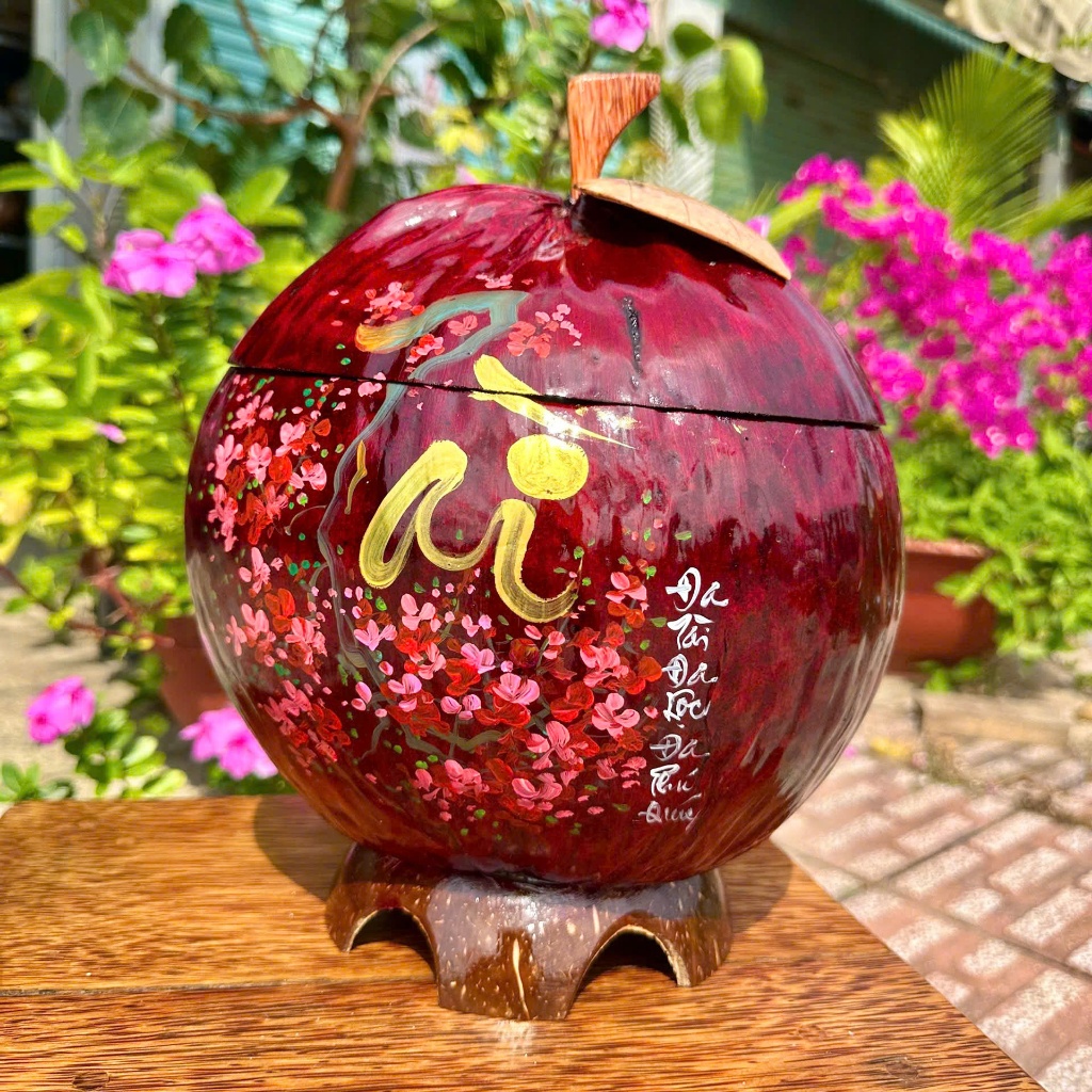 [ SIZE 800ML - 1000ML ] Bình Ủ Trái Dừa TÀI ĐÀO NHO Giữ Nhiệt Ấm Trà Cao Cấp, Trang Trí Bàn Trà Sang Trọng, Biếu Tặng