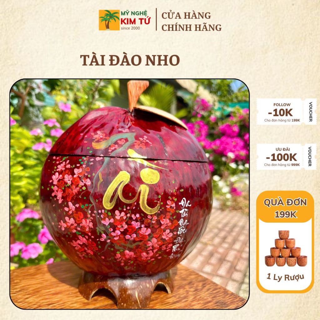[ SIZE 800ML - 1000ML ] Bình Ủ Trái Dừa TÀI ĐÀO NHO Giữ Nhiệt Ấm Trà Cao Cấp, Trang Trí Bàn Trà Sang Trọng, Biếu Tặng