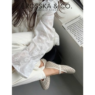 [Erosska] - Giày búp bê nữ lưới quai ngang kiểu dáng đơn giản cao 1cm màu kem - EL065