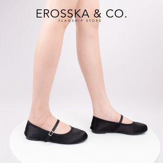 Erosska - Giày balletcore quai ngang mũi nhăn, phối dây satin thời trang màu kem  - EL112