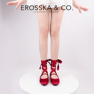 Erosska - Giày balletcore quai ngang mũi nhăn, phối dây satin thời trang màu kem  - EL112