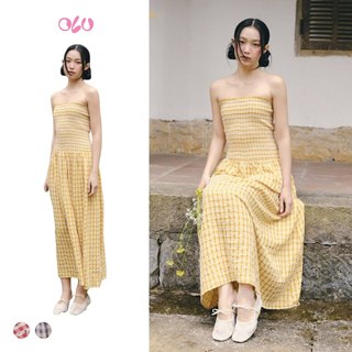 Đầm OLV cúp ngực Maxi nhún chun co giãn thoải mái Striped Cup Maxi Dress nhiều màu caro trẻ trung