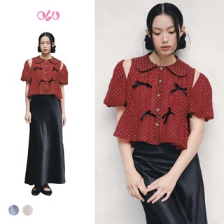 Áo babydoll OLV kiểu nữ đính nơ Kate Striped Puff Sleeve Shirt nhiều màu ngọt ngào trẻ trung