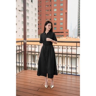 SWANLAKE | Váy Đầm Sơ Mi Nữ Cotton Phối Ren Hoa Dây Thắt Eo Tay Ngắn Công Sở Thanh Lịch D13441
