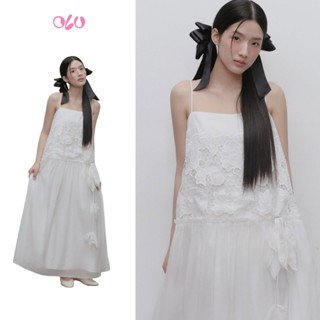 Đầm OLV suông maxi 2 dây phối ren thanh lịch White Lace Chiffon Strappy Maxi Dress phù hợp đi chơi