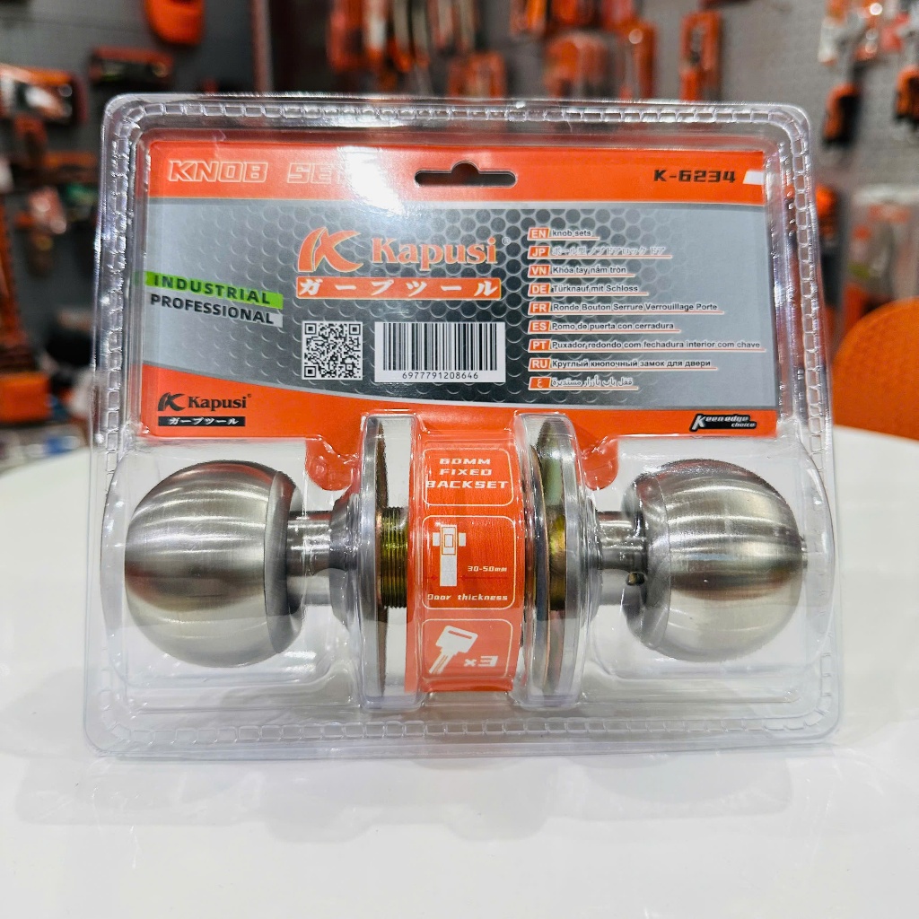 Khóa Tay Nắm Tròn KAPUSI K6233 Cò Dài / K6234 Cò Ngắn - Khóa Cửa Gỗ, Cửa Sắt, Cửa Phòng 3 Chìa