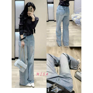 Quần jeans suông chanh leo logo thêu