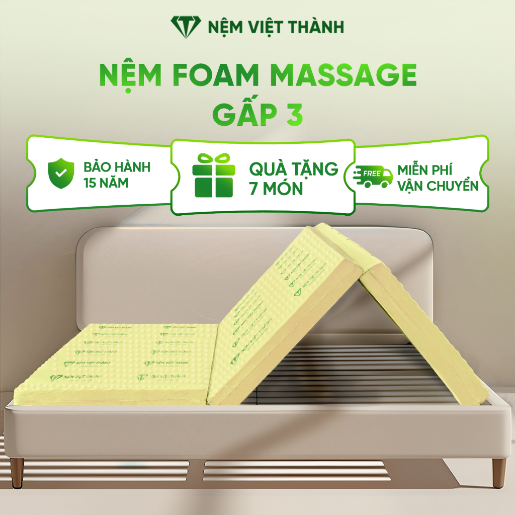 [MUA. 1 TẶNG 7] Nệm Foam Massage Gấp 3 Việt Thành, Phân Tán Lực Đều, Lưu Thông Không khí, Nâng Đỡ, Đàn Hồi, Êm Ái.