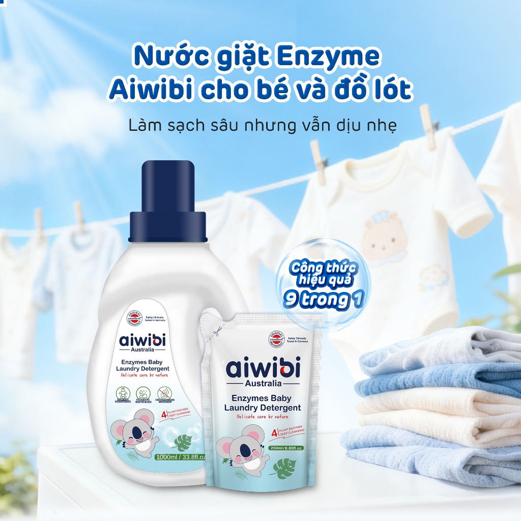 [Combo 3] Nước Giặt Aiwibi Đồ Lót và Cho Bé Bảo Vệ Quần Áo, Mềm Mại, Dịu Nhẹ, Không Gây Kích Ứng (1000ml)