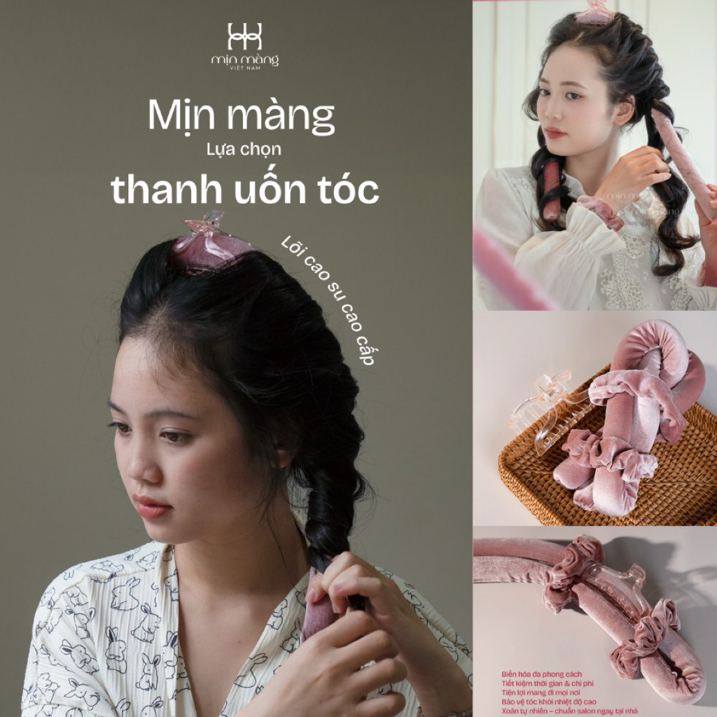 ​​ Thanh Uốn Tóc Không Nhiệt Gợn Sóng Vải Nhung MỊN MÀNG VIỆT NAM Combo Lô Quấn 4 Món Dễ Sử Dụng