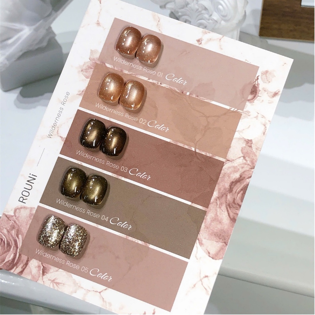 Set sơn gel ROUNI Wilderness Rose 5 màu mắt mèo thuỷ tinh kết hợp nhũ lấp lánh tone nâu