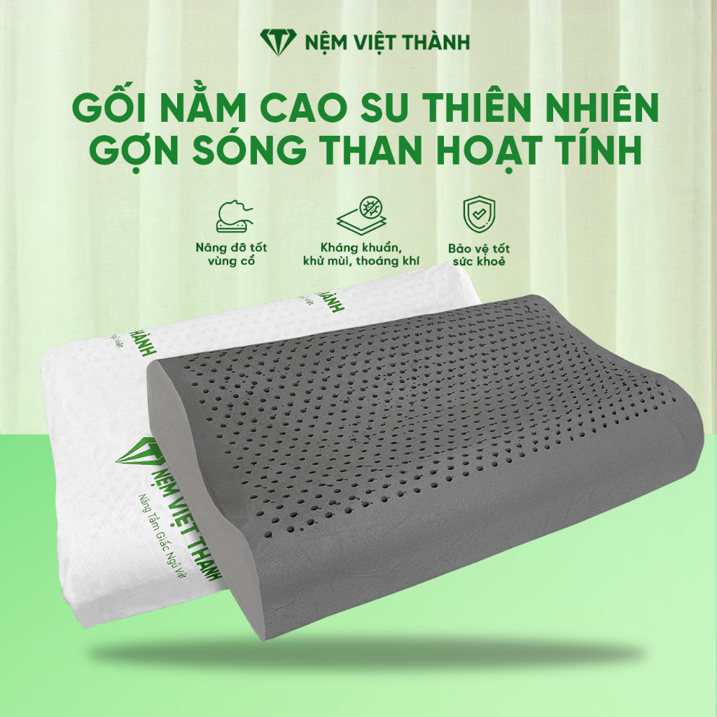 [Gối Cao Cấp] Gối Nằm Cao Su Thiên Nhiên Hoạt Tính Việt Thành Tốt Sức Khoẻ, Chịu Lực, Nâng Đỡ, Ôm Sát Vai Gáy Người Nằm