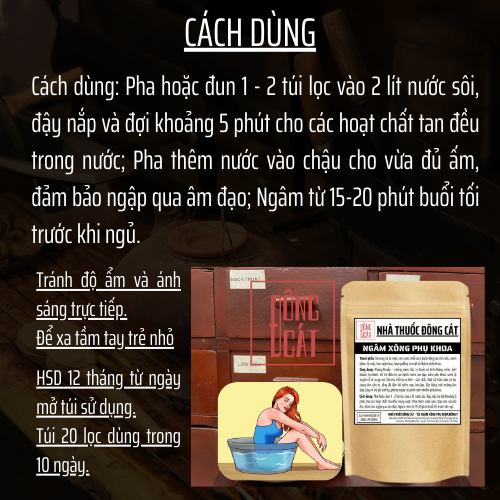 Túi thảo dược ngâm phụ khoa - Đông Cát Đường - nấm, ngứa, khí hư, se khít, diệt khuẩn - Túi 20 lọc