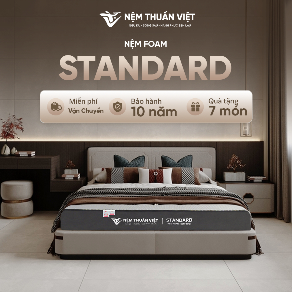Nệm Foam Standard Thuần Việt -  Nâng Đỡ Êm Ái, Thoáng Mát - Đầy Đủ Kích Thước