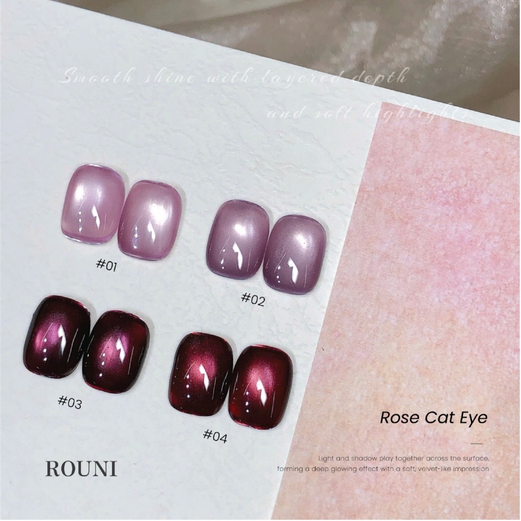 Sơn gel ROUNI Rose Cat Eye 2026 4 màu tone hồng cao cấp, chuyên dụng cho tiệm nail