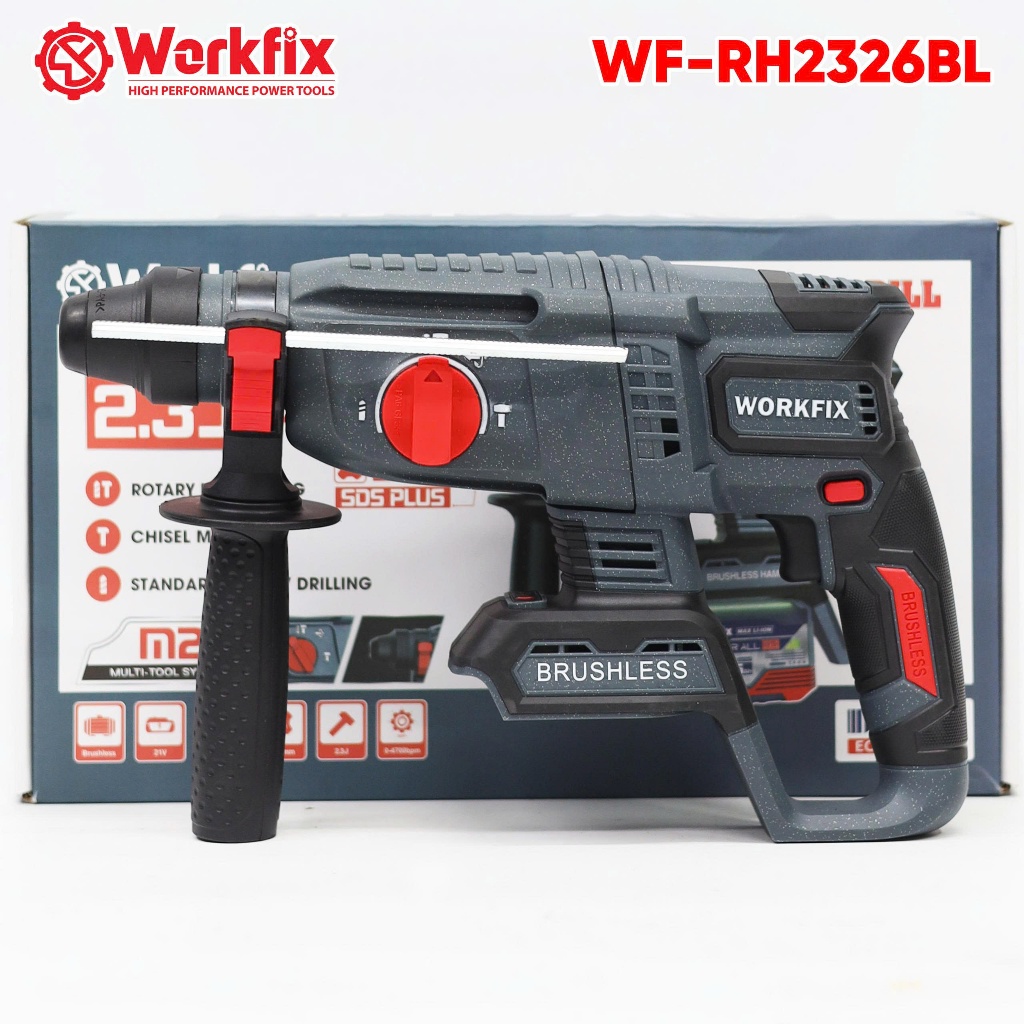 Máy Khoan Bê Tông Pin 26mm Workfix WF-RH2326BL Không Chổi Than – Lực Đập 2.3J – SDS Plus – 3 Chức Năng – Pin 21V