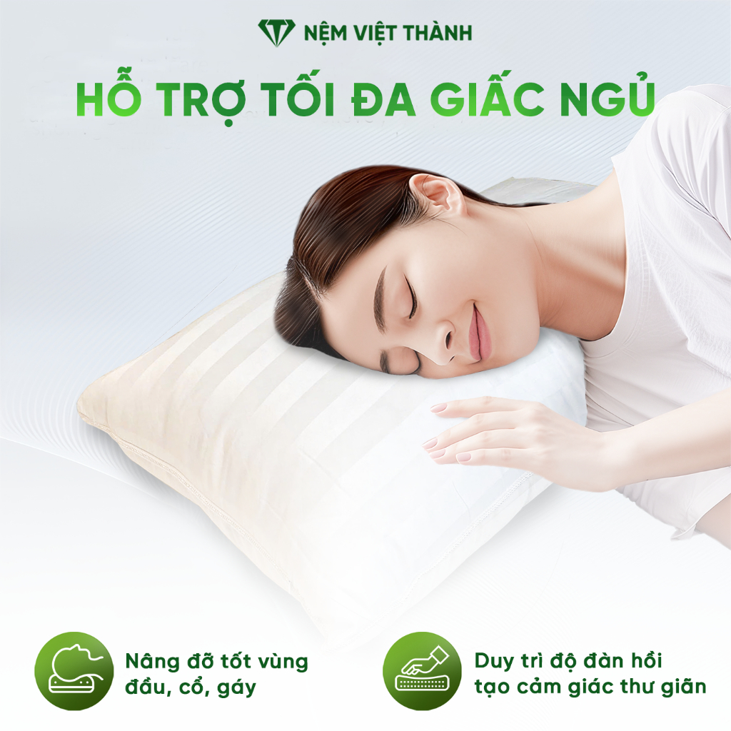 Gối nằm lông vũ Việt Thành cao cấp, chuẩn khách sạn 5 sao, bồng bềnh, êm ái, bảo vệ tốt sức khoẻ.