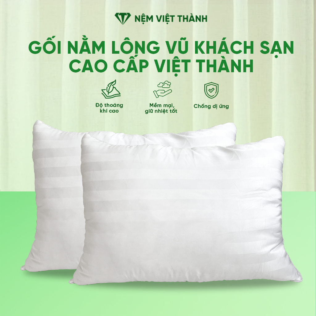 Gối nằm lông vũ Việt Thành cao cấp, chuẩn khách sạn 5 sao, bồng bềnh, êm ái, bảo vệ tốt sức khoẻ.