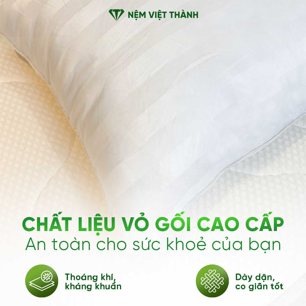 Gối nằm lông vũ Việt Thành cao cấp, chuẩn khách sạn 5 sao, bồng bềnh, êm ái, bảo vệ tốt sức khoẻ.