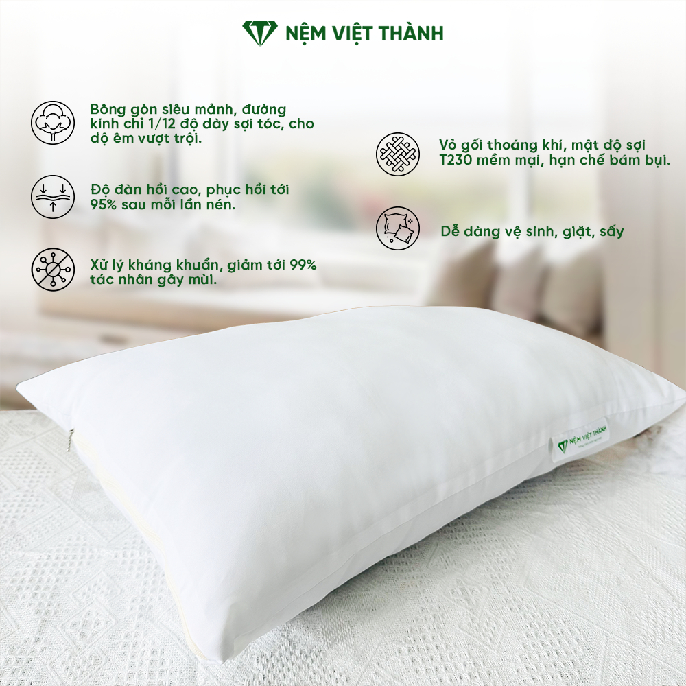 [COMBO KHUYẾN MÃI] Gối Nằm Gòn Việt Thành 40x60, 50x70, Hút Chân Không, Êm Ái, Nâng Đỡ, Hỗ Trợ Cổ, Khóa Kéo Tiện Lợi.