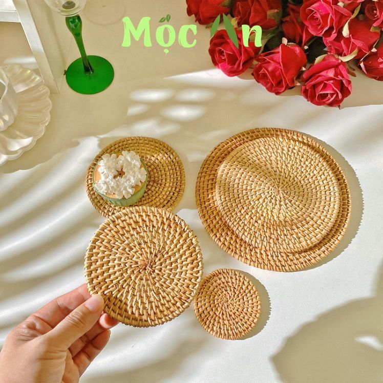 Lót Ly & Lót Nồi Mây Tre Đan MỘC AN Cách Nhiệt, Trang Trí Bàn Ăn Nhiều Kích Thước